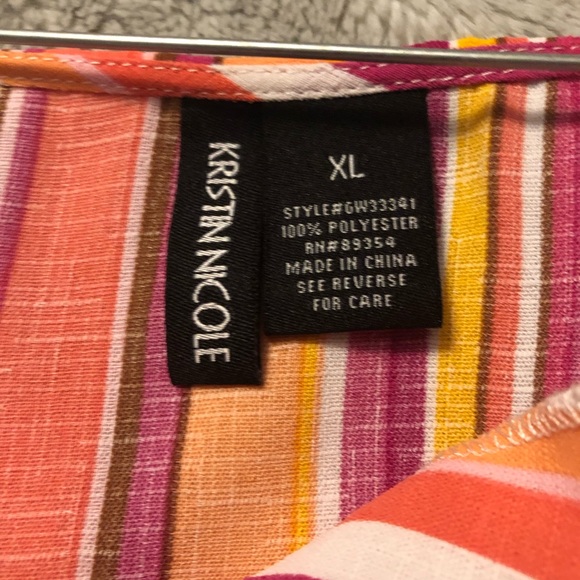EUC Kristen Nicole 3/4.Tie Sleeves Orange, White, Pink & Mauve Striped Blouse - Picture 3 of 5